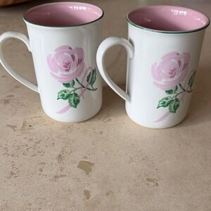 Avon Breast Cancer Pink Rose and White Mugs